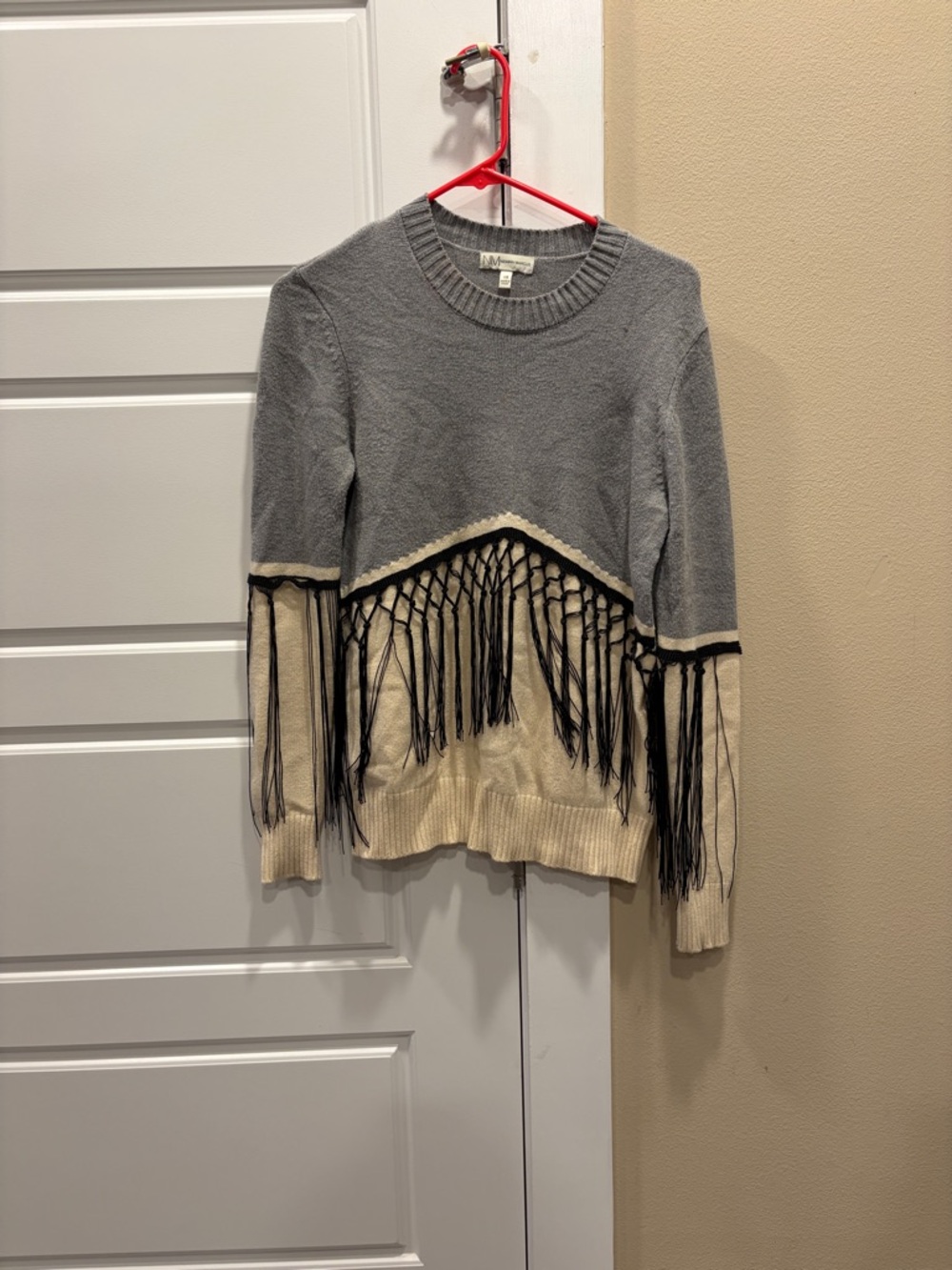 Neiman Marcus Fringe Hem Ribbed Knit Sweater size xsmall